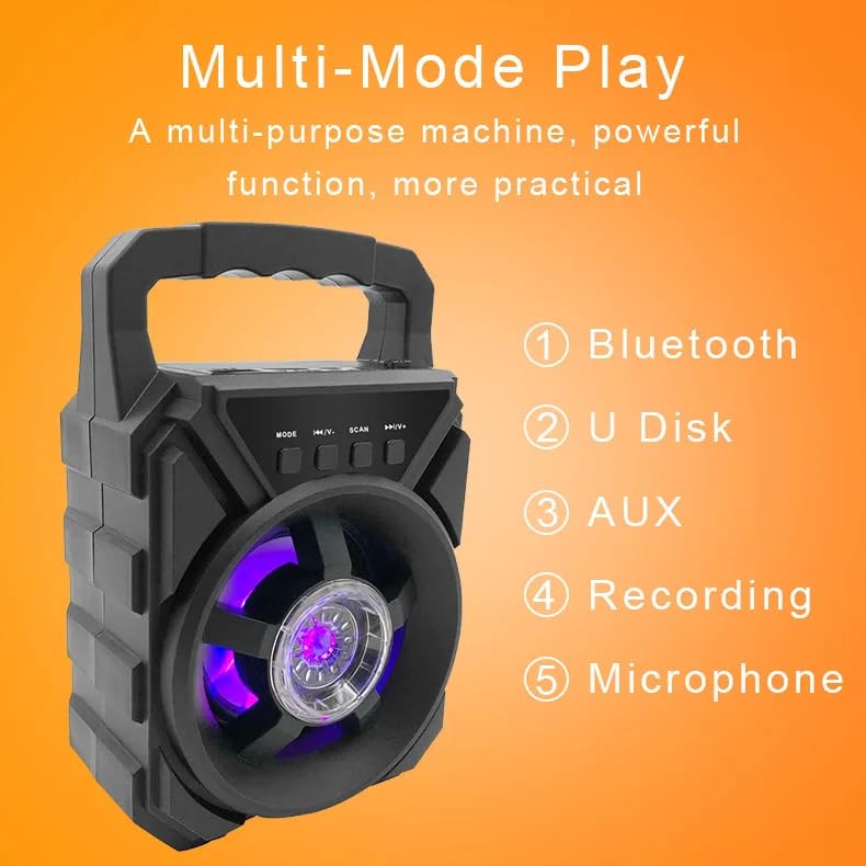 3 Inch Wireless Bluetooth Karaoke Speaker with Microphone, Portable Speaker with Super Bass, RGB LED Lights, USB/TF Card/AUX/FM Radio Support