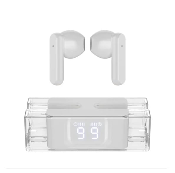 Wireless Bluetooth Earphones with LED Display Case, White