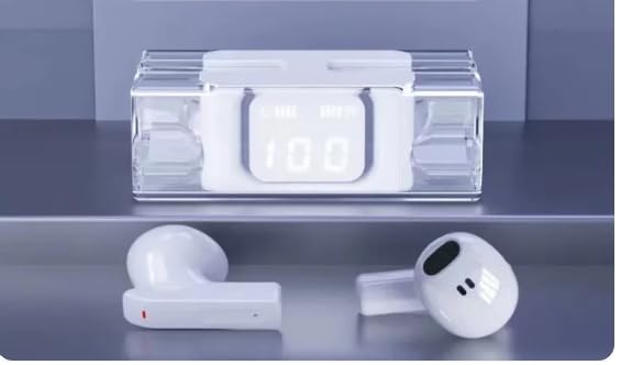 Wireless Bluetooth Earphones with LED Display Case, White