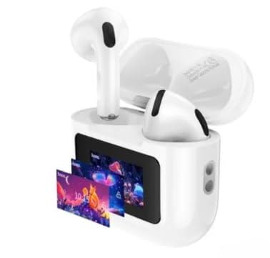 Wireless Bluetooth Earphones with LED Display Screen Case, Digital Battery Indicator, White