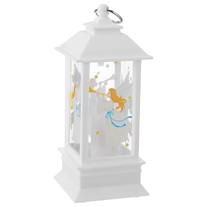 LED Angel Christmas Lantern, White Battery Operated, Decorative Holiday Light with Star Design, 12.5 x 5.3 x 5.3 cm