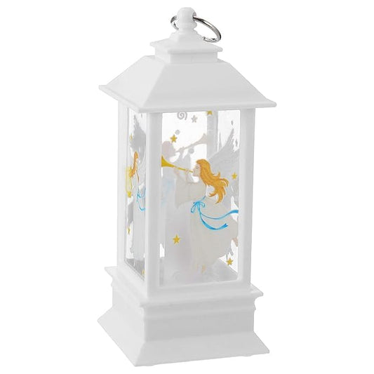 LED Angel Christmas Lantern, White Battery Operated, Decorative Holiday Light with Star Design, 12.5 x 5.3 x 5.3 cm