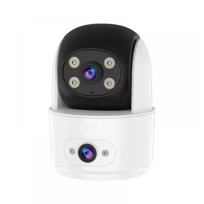 Security Camera, Dual Lens CCTV Camera with LED Lights, White