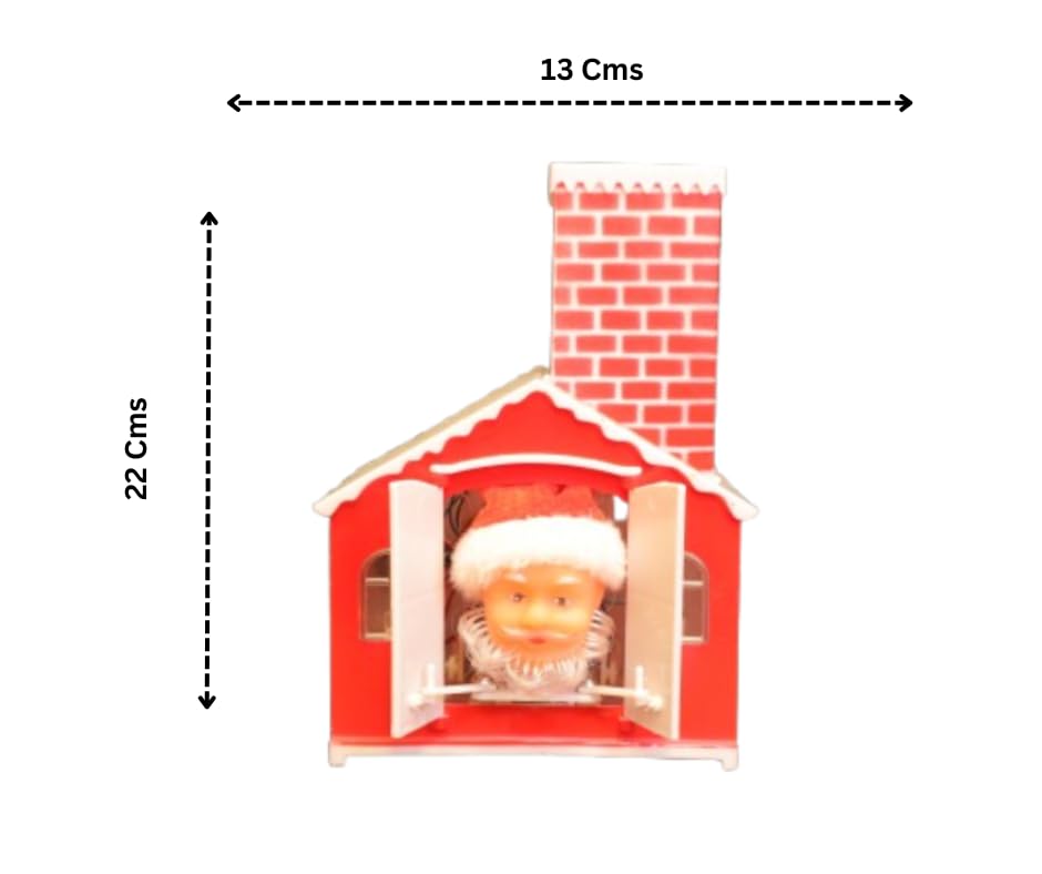 Musical Christmas Santa in Chimney Decoration, Battery Operated, Red Brick House Design, 22 x 13 cm, Moving Up and Down Motion with Holiday Music