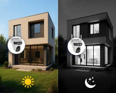 4K Wireless Security Camera, Dual-Lens PTZ Outdoor Camera with Night Vision, WiFi IP66 Waterproof CCTV