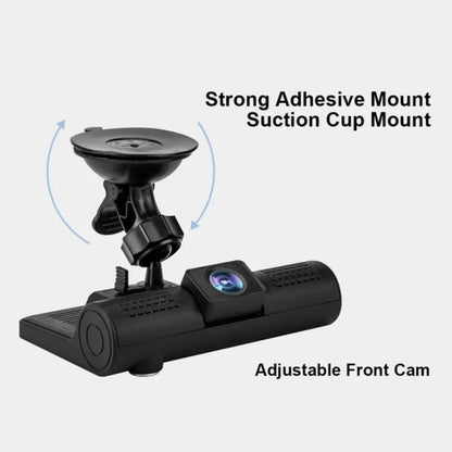 3-Lens Dash Cam with 4-inch Display, Front and Rear Camera, Suction Cup Mount, HD Video Recording