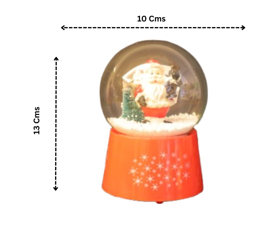Musical Christmas Snow Globe with LED Base, 13 cm Height, Glass Dome Winter Scene, Wind-Up Music Box Plays We Wish You A Merry Christmas