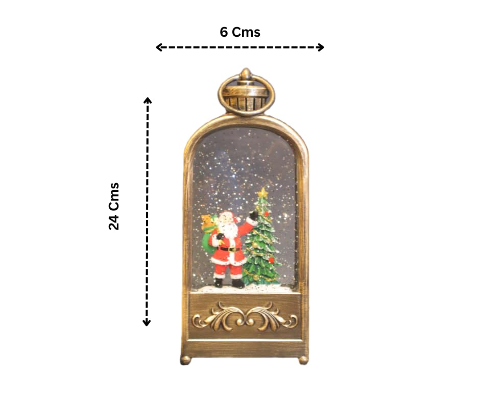 Vintage Christmas Musical Snow Globe Lantern, Bronze Antique Style with LED Lights and Santa Scene, 24 x 6 cm Decorative Holiday Display