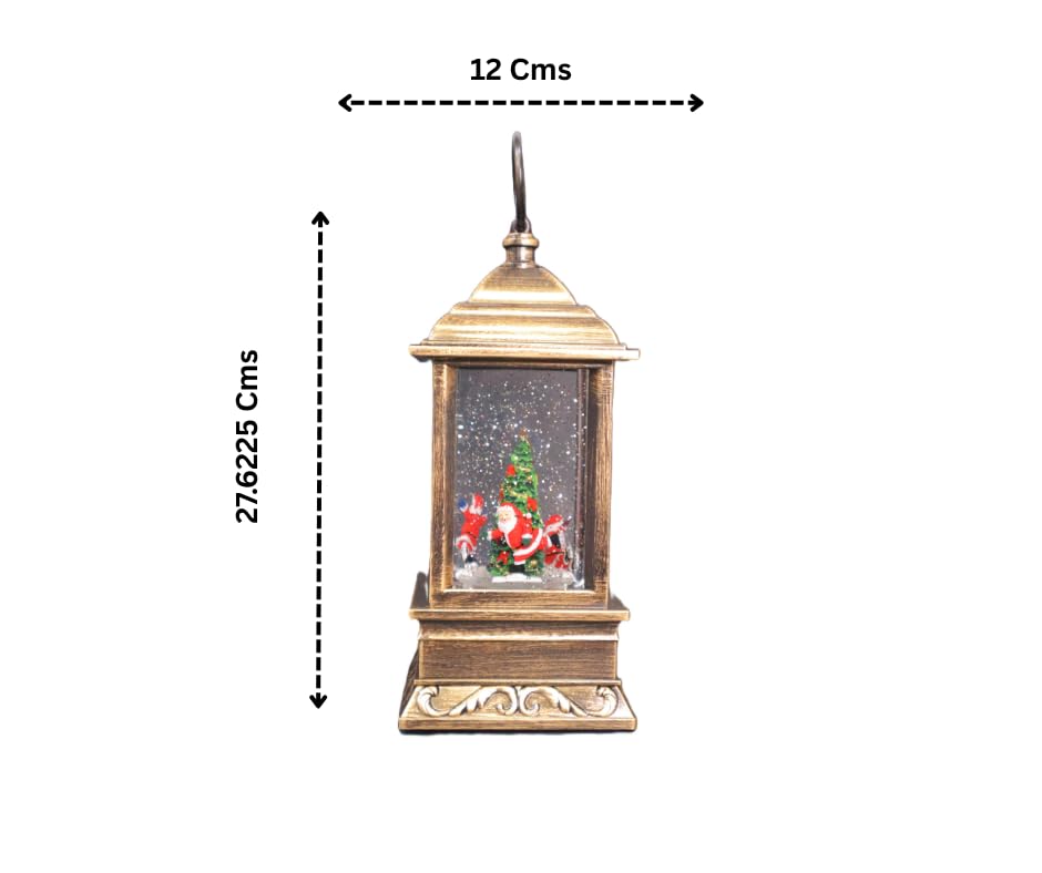 Vintage Christmas Snow Globe Lantern, Bronze Metal Frame with Santa and Tree Scene, Water Globe Decorative Light, 27 x 13.5 cm