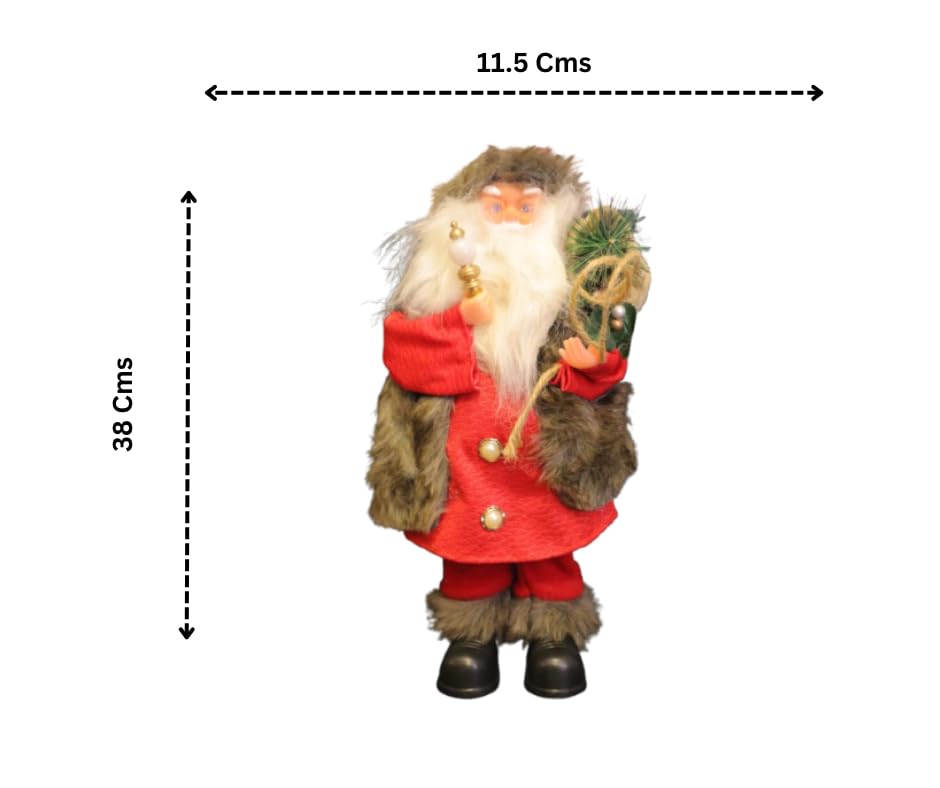 Christmas Animated Santa Claus Ornament, Red and Brown Plush, 38 x 11.5 cm, Battery Operated, Festive Holiday Decor with Faux Fur Trim
