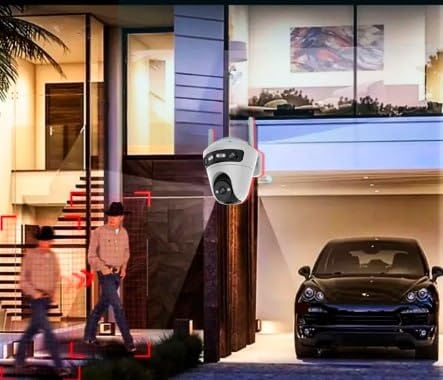 4K Wireless Security Camera, Dual-Lens PTZ Outdoor Camera with Night Vision, WiFi IP66 Waterproof CCTV