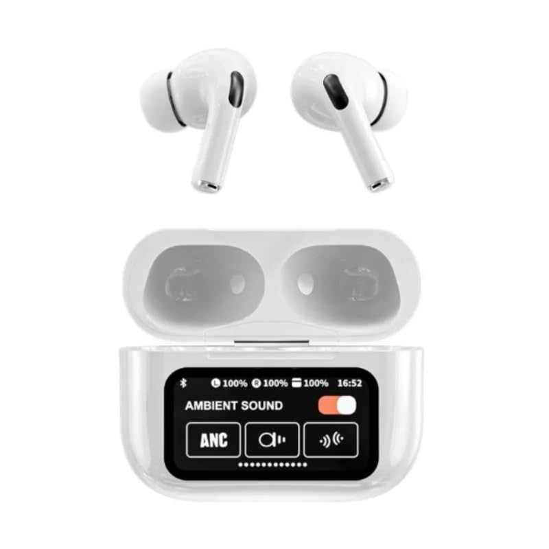 True Wireless Earbuds with ANC ENC Noise Reduction, Smart Touchscreen Charging Case, 32 Hours Battery Life, Bluetooth 5.3, HiFi Sound, Fast Charging, White