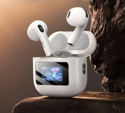 Wireless Bluetooth Earphones with LED Display Screen Case, Digital Battery Indicator, White