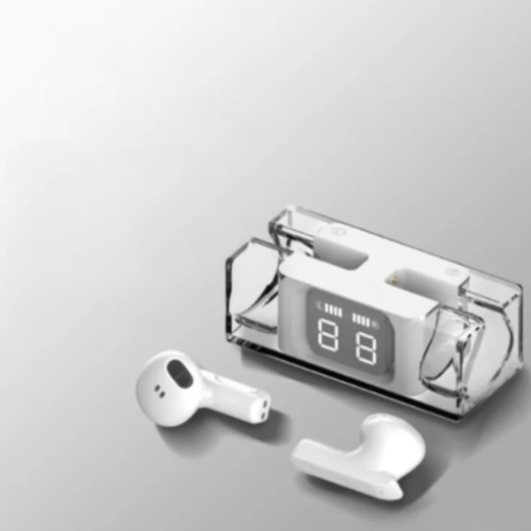 Wireless Bluetooth Earphones with LED Display Case, White