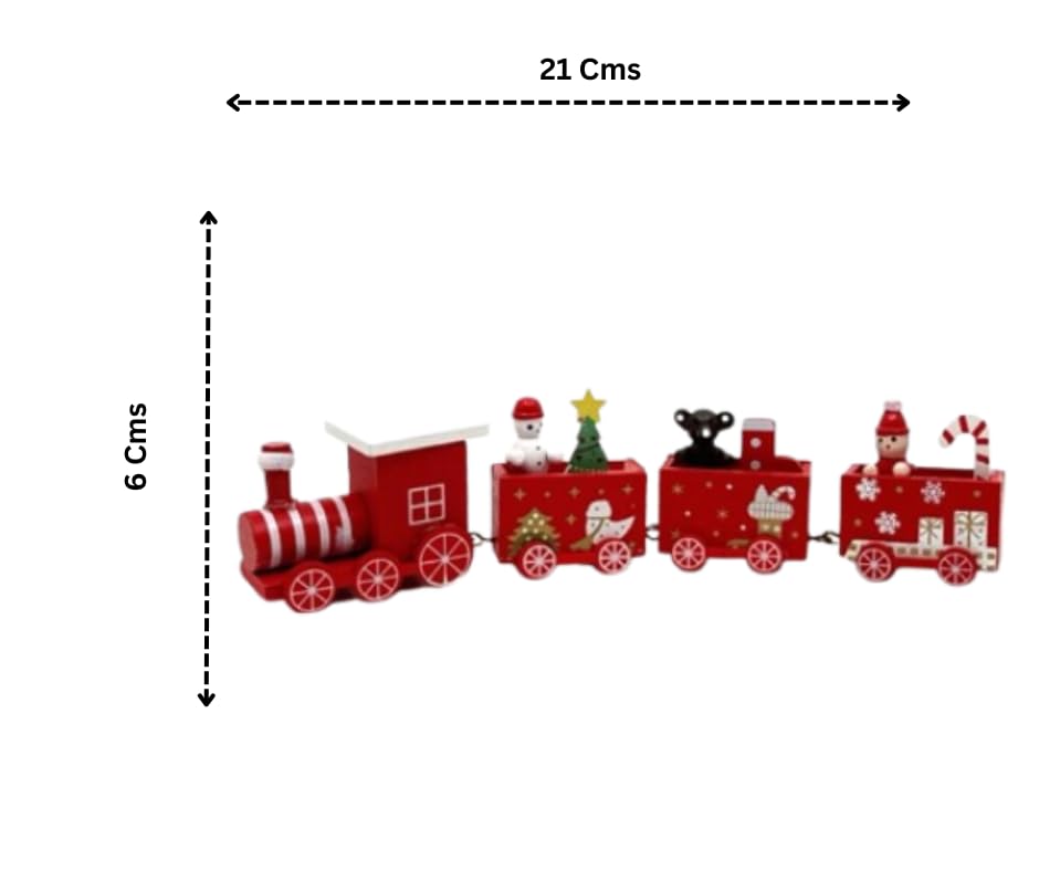 Wooden Christmas Train Decoration Set, Holiday Locomotive with Festive Characters, Red and White, 5-Car Design with Snowflakes and Christmas Tree Ornaments