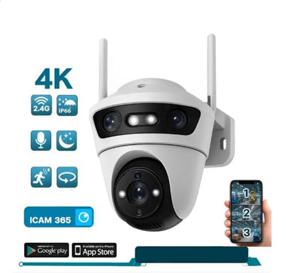 4K Wireless Security Camera, Dual-Lens PTZ Outdoor Camera with Night Vision, WiFi IP66 Waterproof CCTV