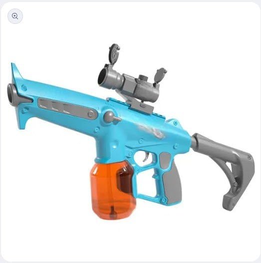 Electric Water Blaster Gun with Scope, Blue and Orange, 500ml Capacity, 10 Meter Range, Semi and Fully Automatic Modes, Rifle Style with Picatinny Rail