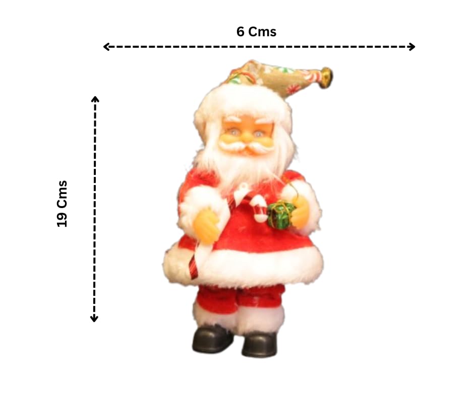 Musical Battery Operated Santa Claus Christmas Decoration, Red and White Plush Figure with Jingle Bell Music, 19 x 6 cm