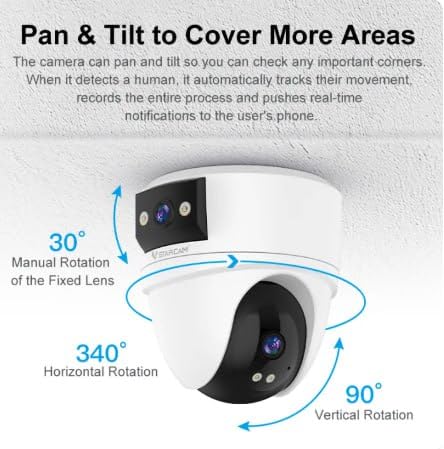 Indoor Security Camera with Pan & Tilt, WiFi, 340° Horizontal Rotation, 90° Vertical Rotation, Two-Way Audio, White