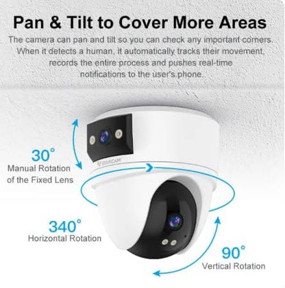 Indoor Security Camera with Pan & Tilt, WiFi, 340° Horizontal Rotation, 90° Vertical Rotation, Two-Way Audio, White
