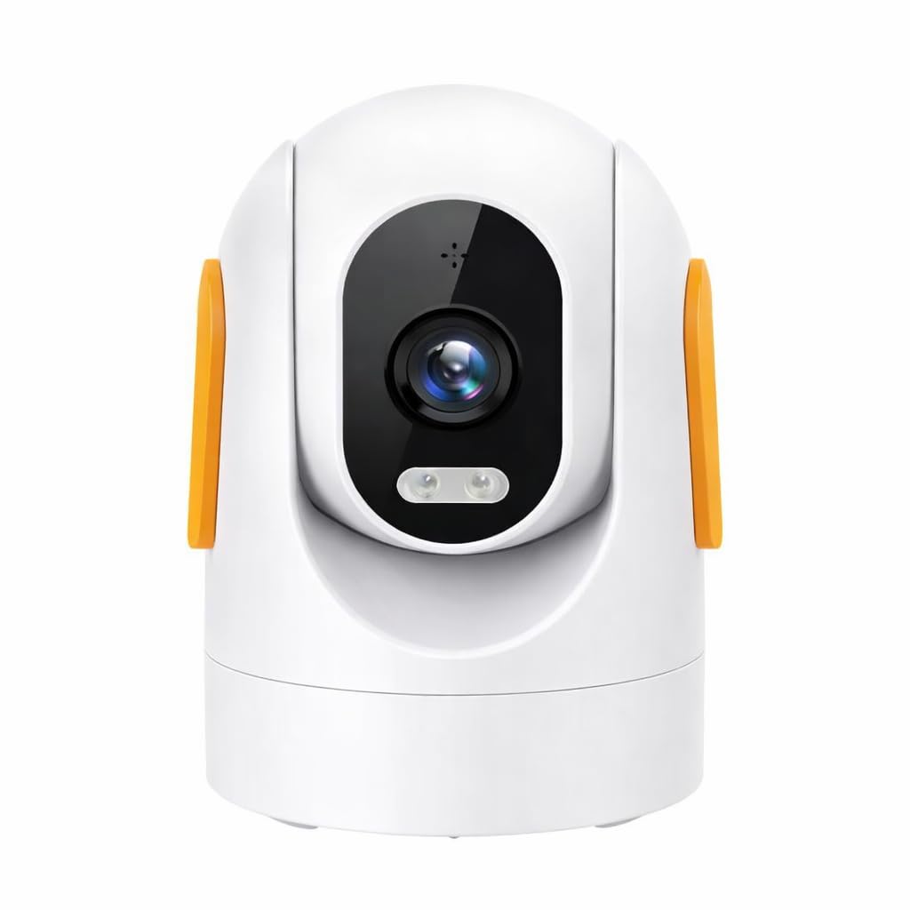 Indoor/Outdoor Security Camera, Pan-Tilt Wireless CCTV, White and Orange, Night Vision