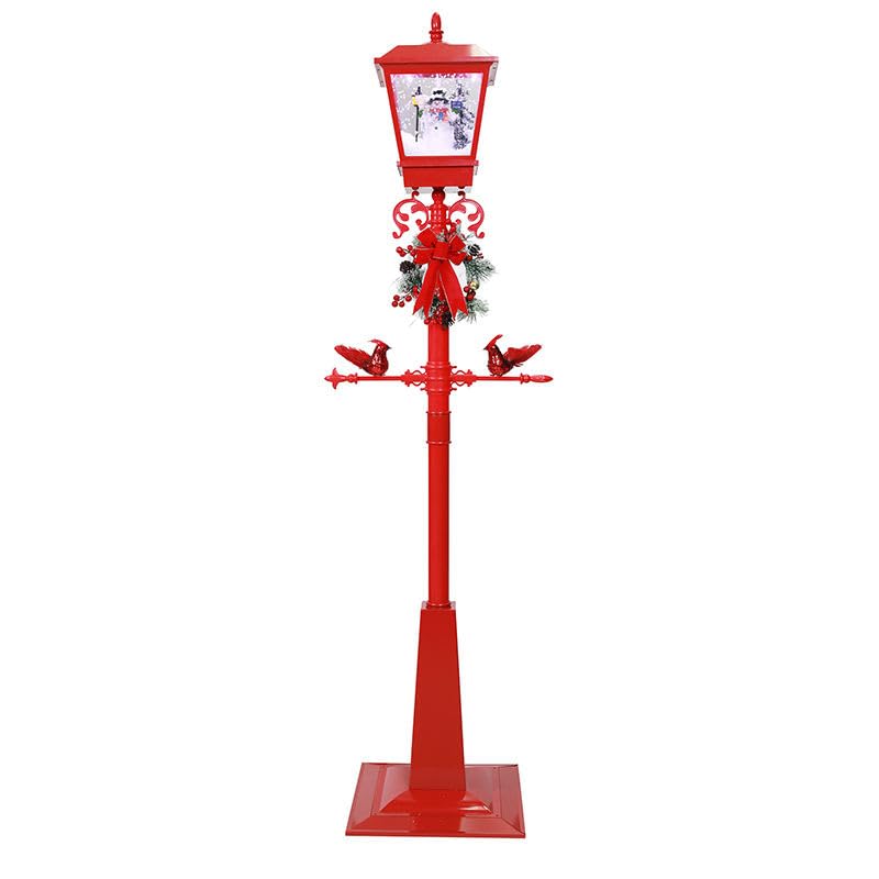 Christmas Musical Lamp Post, LED Illuminated Snowman Street Light with 25 Melodies, Indoor Outdoor Decorative Red Lantern, 180cm Height, Rainproof Design