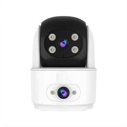 Security Camera, Dual Lens CCTV Camera with LED Lights, White
