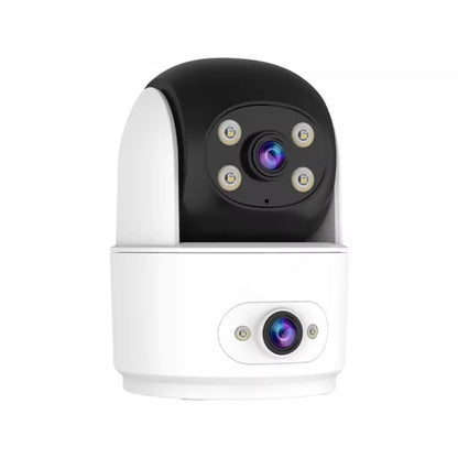 Security Camera, Dual Lens CCTV Camera with LED Lights, White
