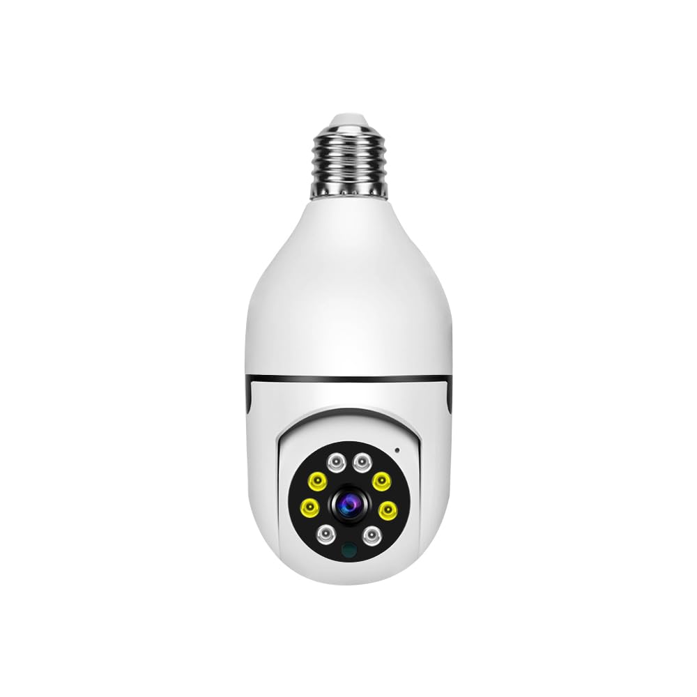 360-Degree Panoramic Security Bulb Camera, 1080P Full-HD PTZ with E27 Base, Night Vision, Motion Detection, Two-Way Audio, WiFi Surveillance Camera for Home Security