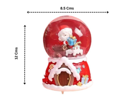Christmas Snow Globe with Santa Claus and Winter House, Musical Holiday Decoration, Red and White, 12 cm x 8.5 cm