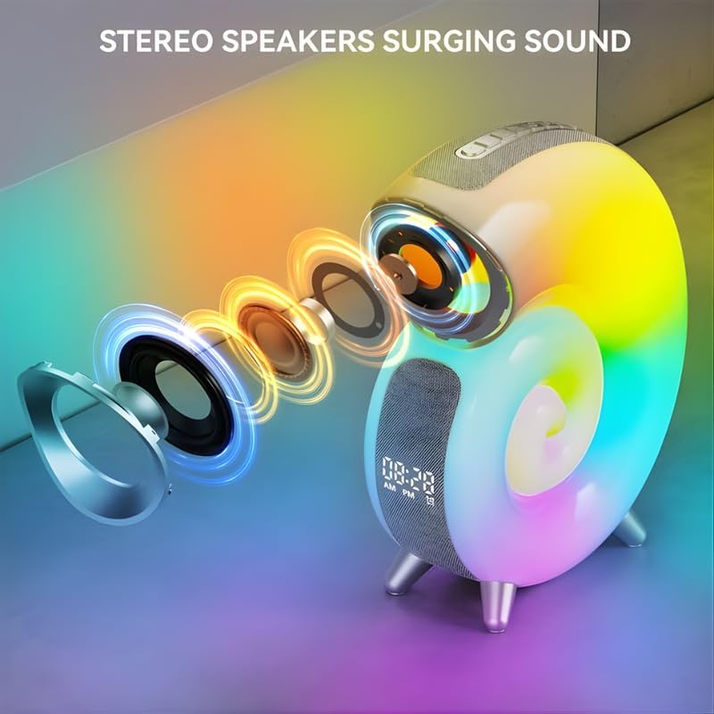 Smart Conch Bluetooth Speaker with RGB Atmosphere Light, APP Control Music Rhythm Light, Sunrise Wake Up Alarm Clock, White Noise Sound Machine, 16 Million Colors, Bedroom Desk Decor