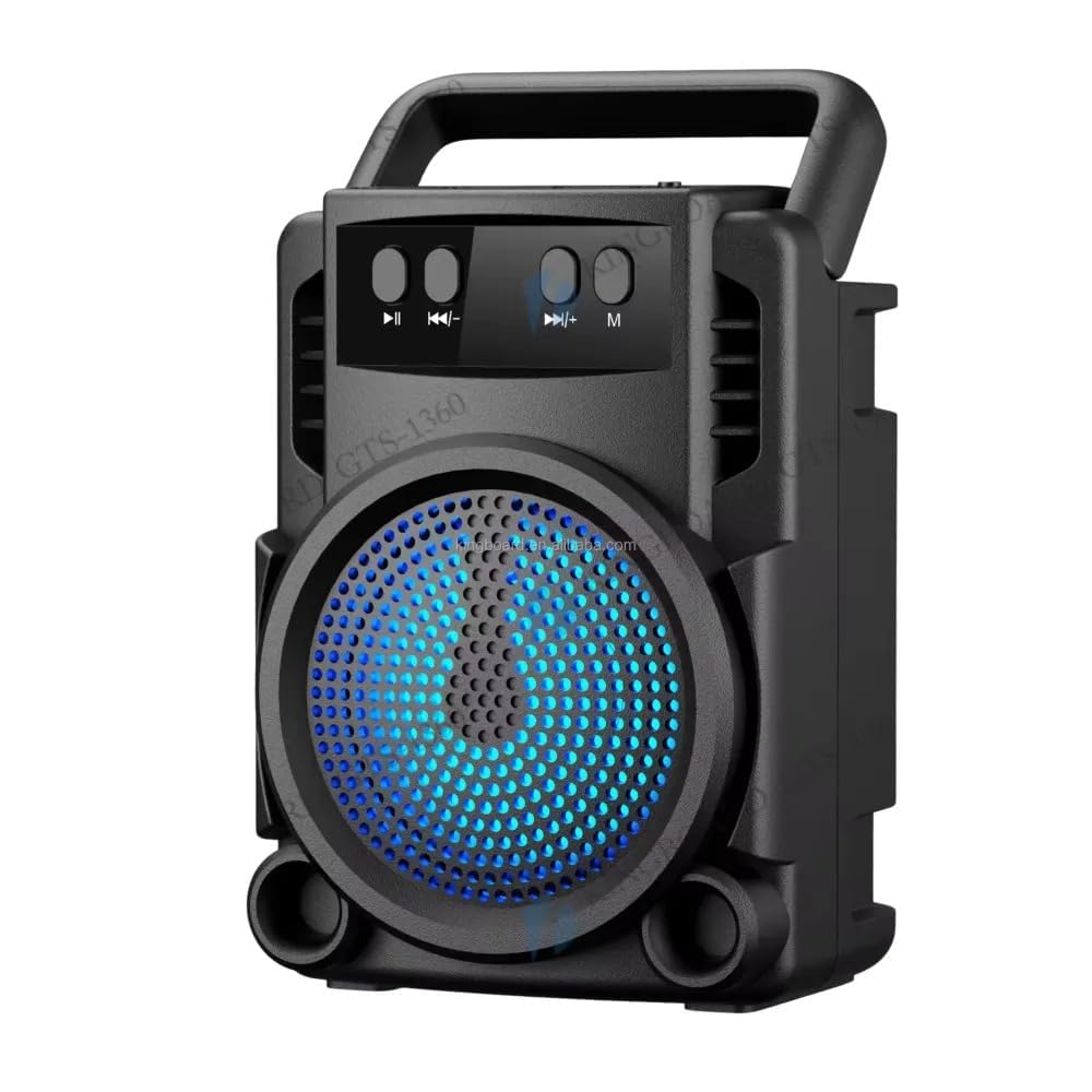 Portable Bluetooth Speaker with LED Lights, Wireless Speaker with USB, TF Card, AUX Input, FM Radio, Rechargeable Battery, Carry Handle and Phone Holder, 3W Sound Output