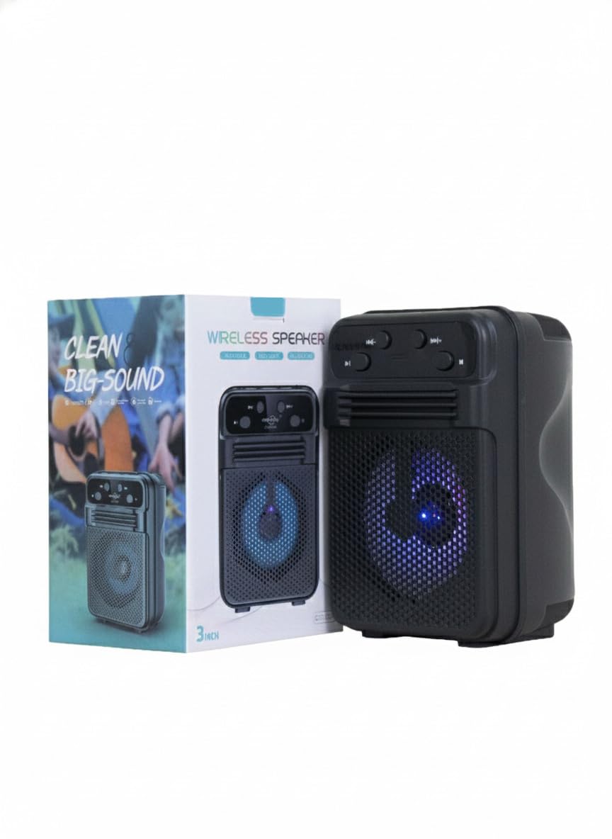 Portable Bluetooth Wireless Speaker with LED Lights, Rechargeable Battery, 3 Inch, Black