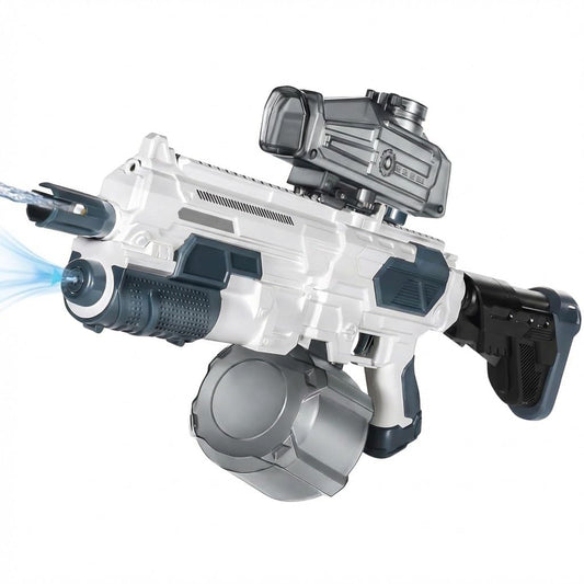 Electric Water Gun Toy, M416 Style Auto Sucking High Pressure Blaster, Large Capacity Battery Powered Water Rifle for Children Shooting Games, White and Black