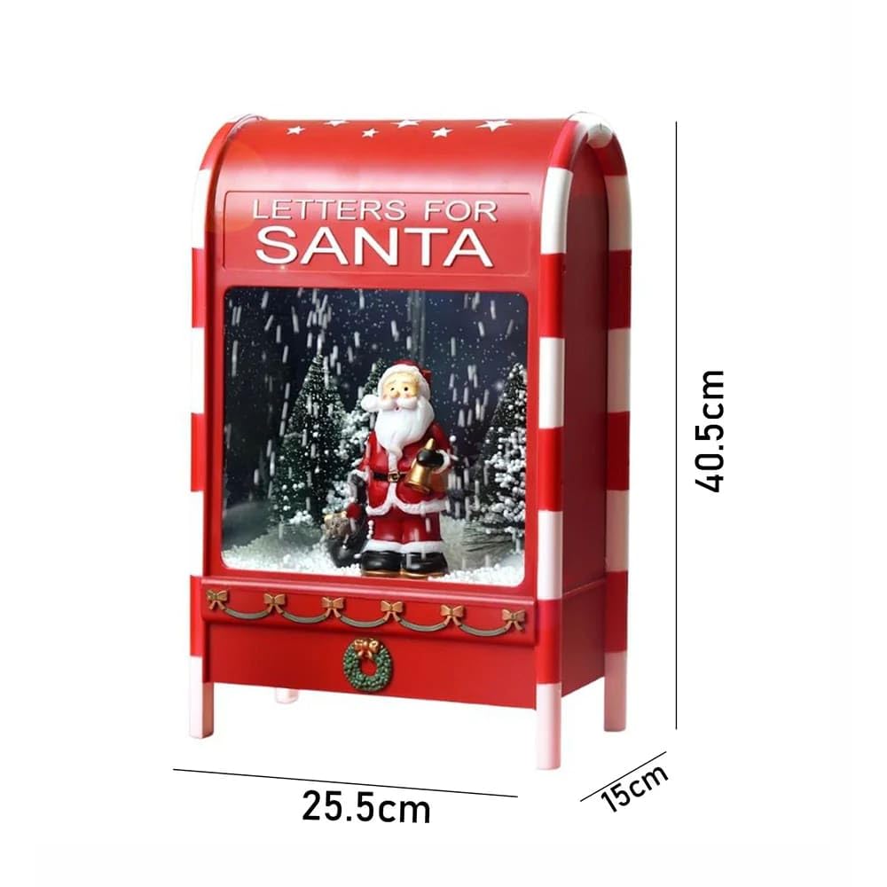 Christmas Musical Santa Mailbox Lamp with Snowfall Effect, Red Decorative Light Box, Battery & USB Operated, Two Modes with Sound, Holiday Decor for Home, 40.5 x 25.5 x 15 cm