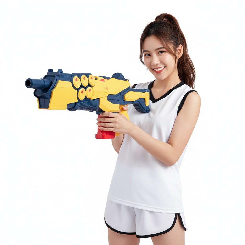 Motorized Water Blaster Rifle with 800ml Capacity, Yellow and White, Tactical Design for Outdoor Water Battles (Green)