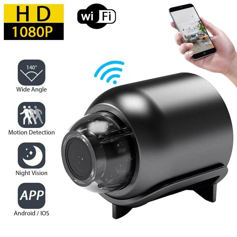 Mini Spy Camera, HD 1080P WiFi Security Camera with Night Vision, 160° Wide-Angle Lens, Magnetic Swivel Bracket, Smartphone App Monitoring, Motion Detection for Home, Office, Baby Monitoring