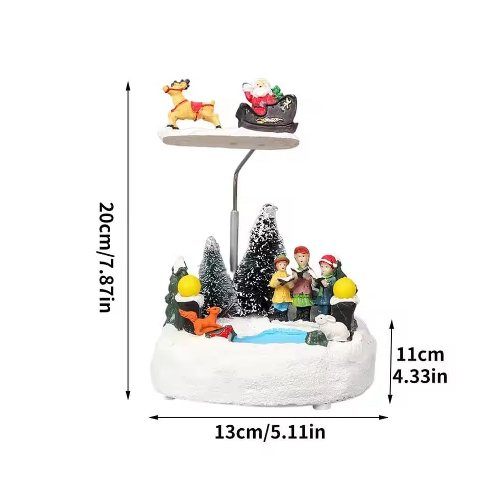 Animated Christmas Village Scene with Flying Santa Sleigh, Musical LED Winter Wonderland Decoration, Snow Base with Figurines, 13 x 11 x 20 cm