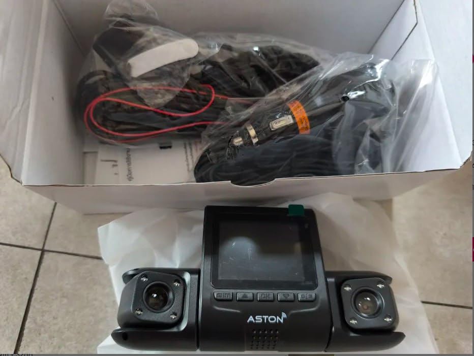 3-Lens Dashboard Camera, Front and Dual Interior Recording, LCD Display Screen, Black