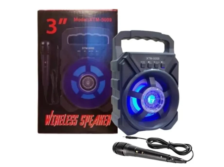 3 Inch Wireless Bluetooth Karaoke Speaker with Microphone, Portable Speaker with Super Bass, RGB LED Lights, USB/TF Card/AUX/FM Radio Support