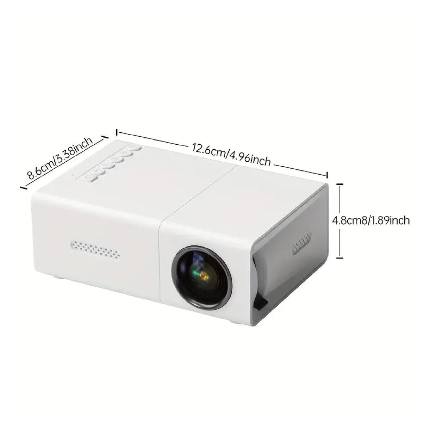 Portable LED Mini Projector, 1080P HD, Giant Screen 24-60 Inches, 3D Sound Effects, Radiation Protection, Built-in Speakers, Compact Design, White