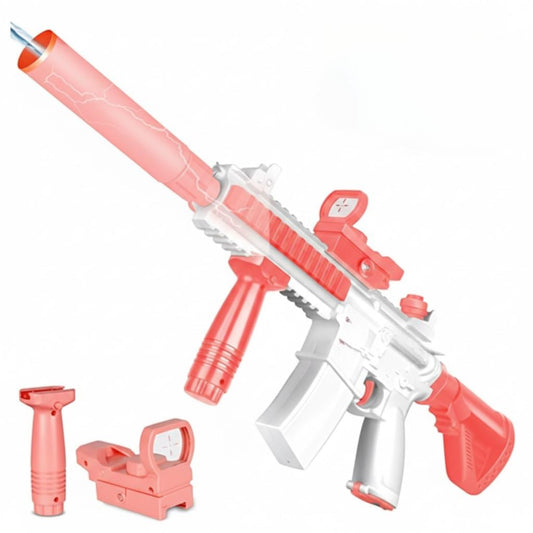 Electric Water Gun Blaster, Pink and White, 23.6 Inch, 32 Feet Range, Rechargeable Battery, ABS Plastic, with Accessories
