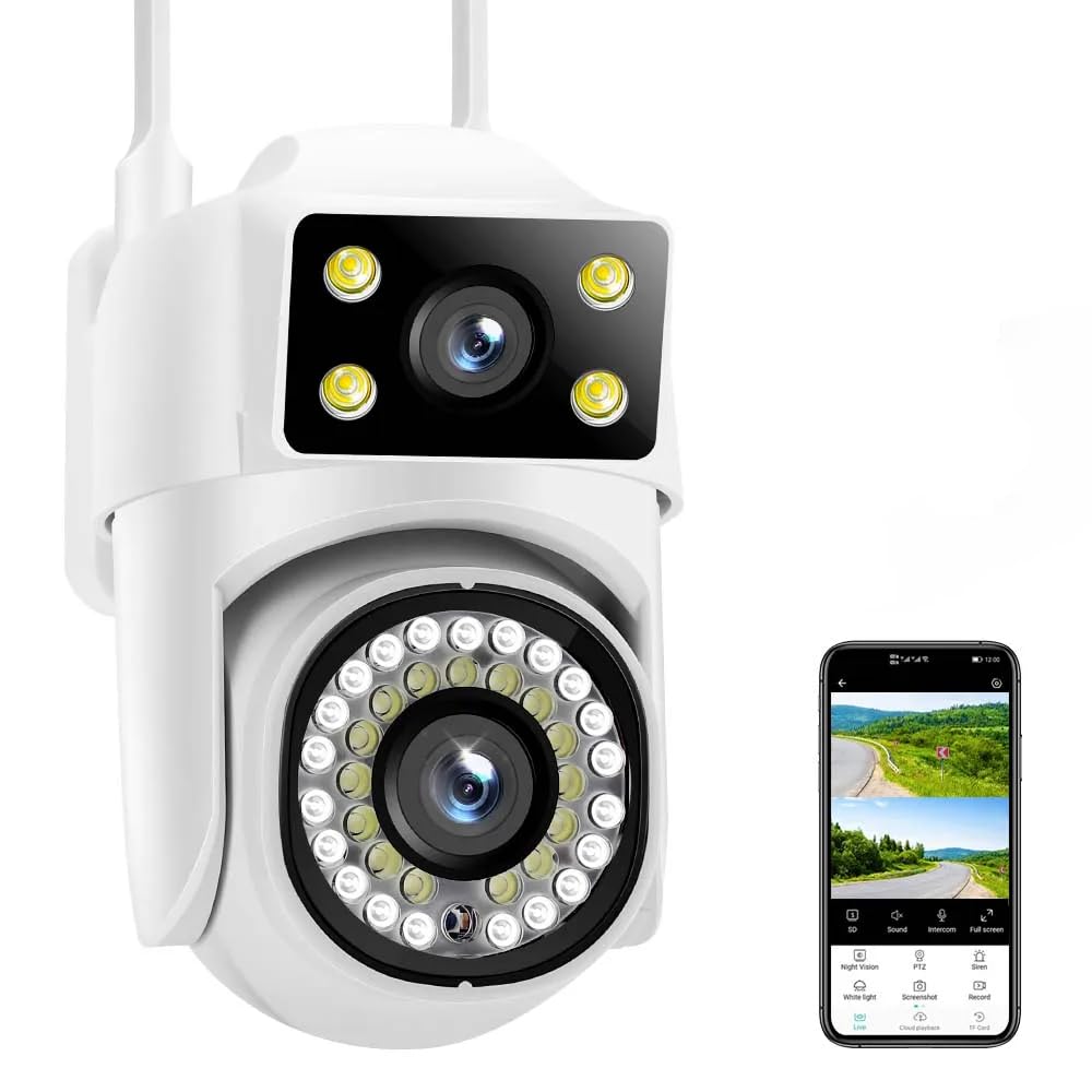 8MP HD WiFi Security Camera, Dual Camera System with 355° Pan 90° Tilt, IP65 Waterproof, Motion Detection, Two-Way Voice, Cloud Storage, Night Vision