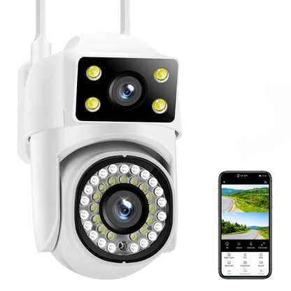 8MP HD WiFi Security Camera, Dual Camera System with 355° Pan 90° Tilt, IP65 Waterproof, Motion Detection, Two-Way Voice, Cloud Storage, Night Vision