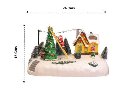 Christmas Village LED Musical Scene with Santa, Illuminated Holiday Decoration with Christmas Tree, Snow Base, 24 x 15 cm
