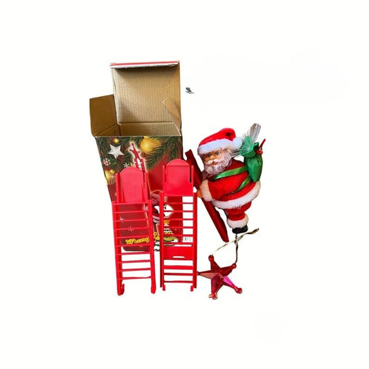 Electric Climbing Santa Claus on Ladder, Musical Christmas Decoration with Up and Down Movement, Battery Operated Holiday Figure with Gift Bag, 40cm Height