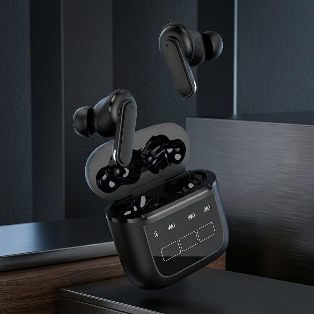 True Wireless Earbuds with Active Noise Cancellation, 360° Stereo Surround Sound, Smart Touchscreen Charging Case, Deep Bass, Ergonomic Fit (Metalic Black)