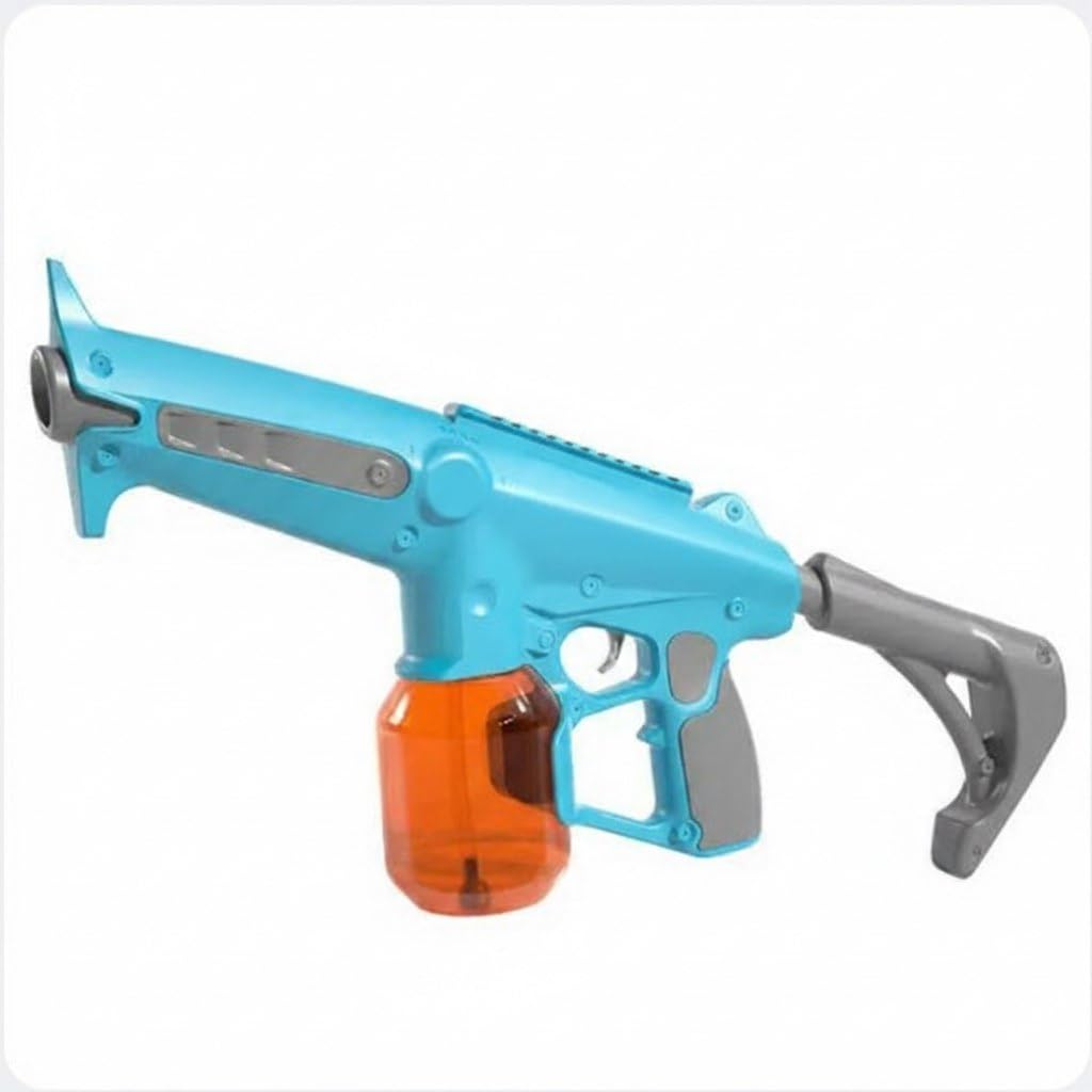 Electric Water Blaster Gun with Scope, Blue and Orange, 500ml Capacity, 10 Meter Range, Semi and Fully Automatic Modes, Rifle Style with Picatinny Rail