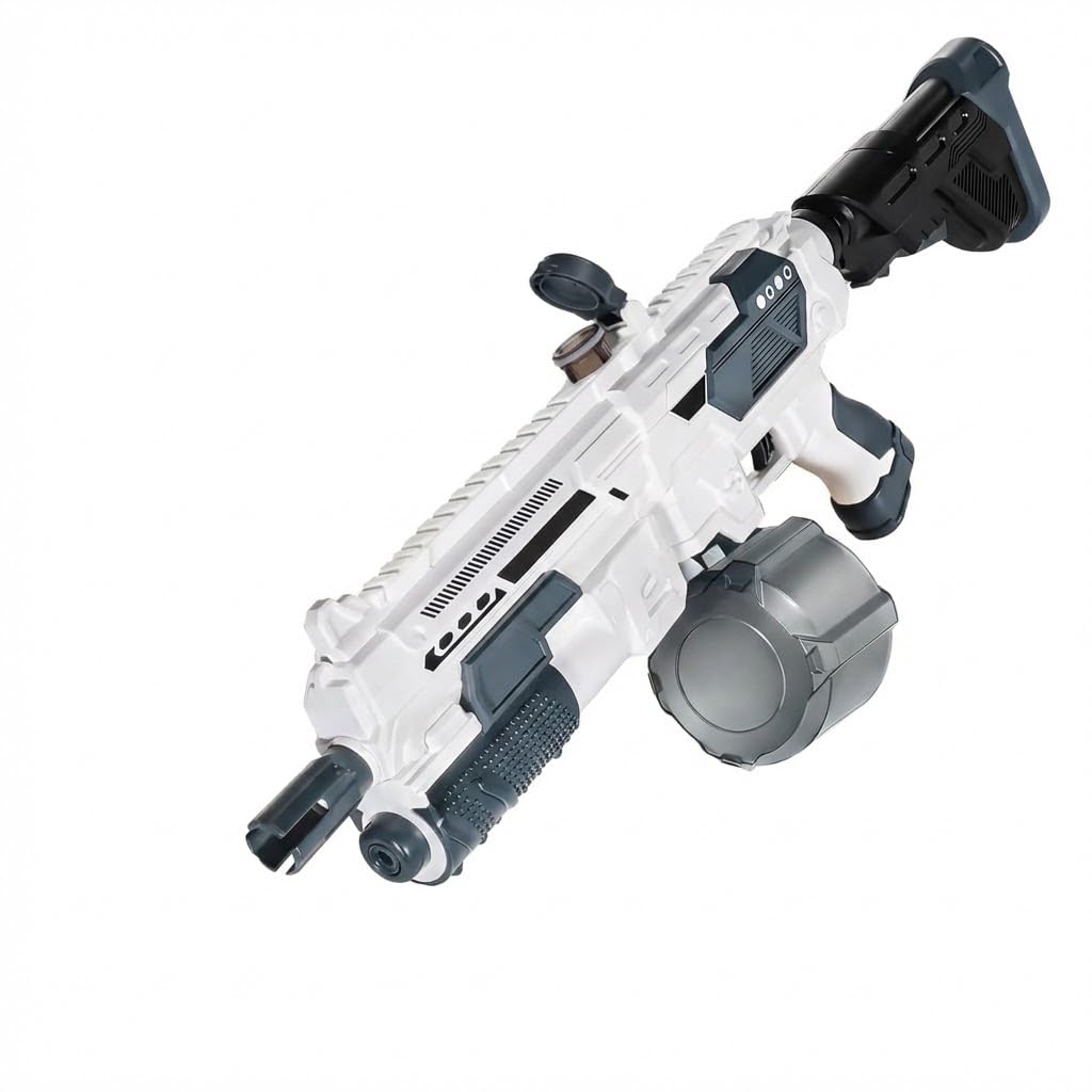 Electric Water Gun Toy, M416 Style Auto Sucking High Pressure Blaster, Large Capacity Battery Powered Water Rifle for Children Shooting Games, White and Black