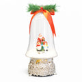 Christmas Musical Snow Globe with Santa and Snowman Scene, Glass Bell Dome with Silver Base, 30 x 14 cm, Holiday Decoration with Pine Sprig and Red Bow